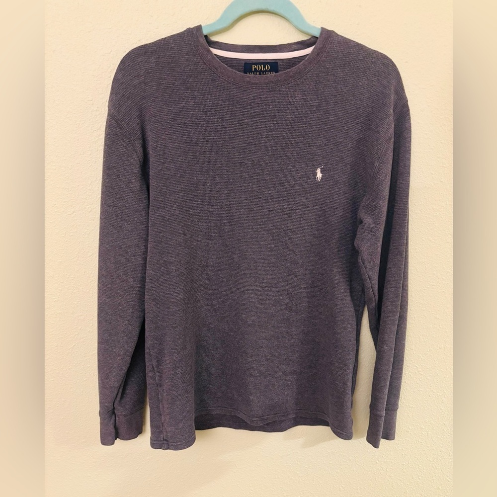 Polo Ralph Lauren Mens Solid Gray Waffle-Knit Crew-Neck Thermal Top Size: Medium